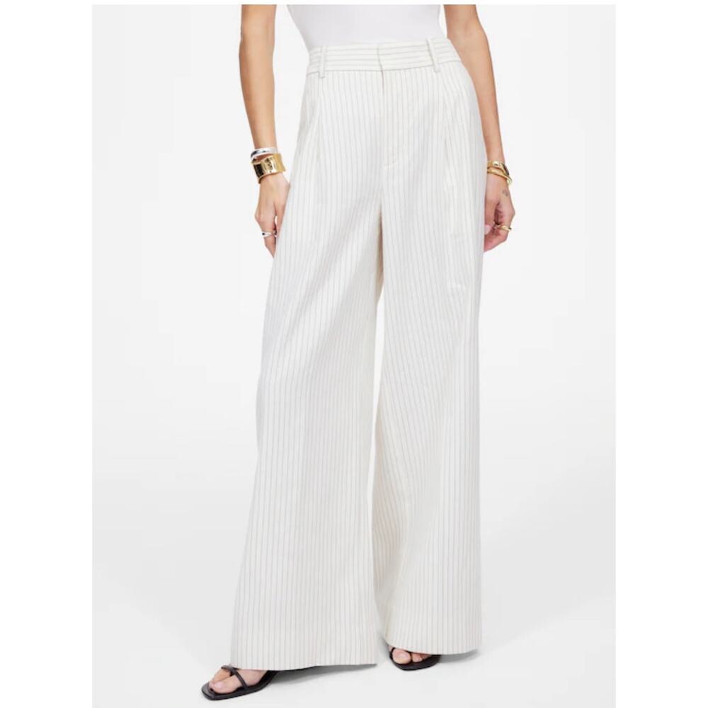 Madewell The Harlow Super Wide Leg Ivory Black Pinstripe Linen Blend Pants 4 New